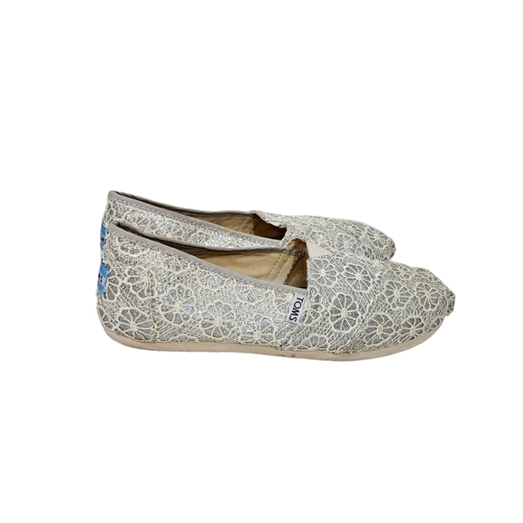 Toms Silver Sparkly Crochet Alpargata Shoes - Picture 3 of 8